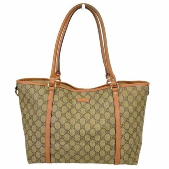 Authentic Gucci Tote Bag Brown Tan PVC Used GG Handbag Vintage On Sale
